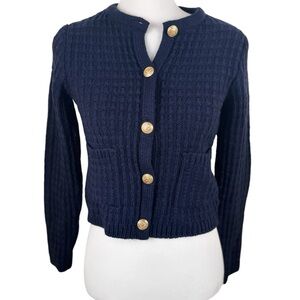 Mango MNG Wool Blend Navy Blue Button Knit Sweater Cardigan Size XS